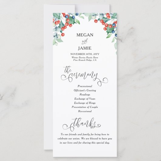 Winter bruiloft programma met elegante tekst en Ho (Voorkant)