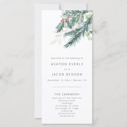 Winter bruiloft programma, vakantie bruiloft brief (Voorkant)