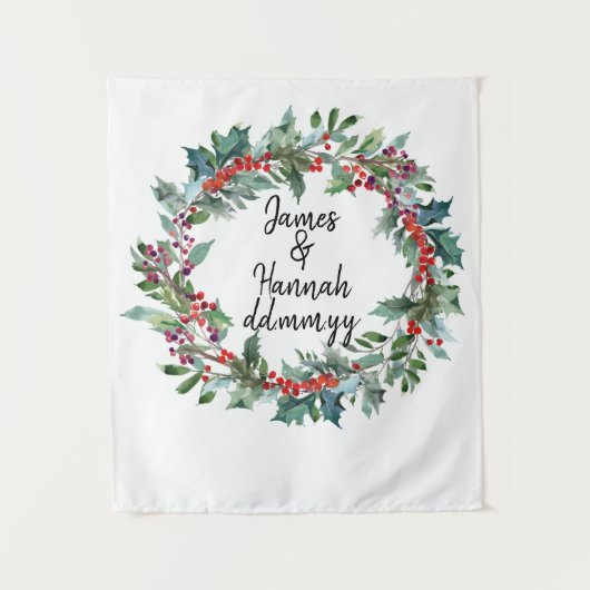 Winter Bruiloft Receptie Achtergrond Foto Booth Pr Wandkleed (Voorkant)