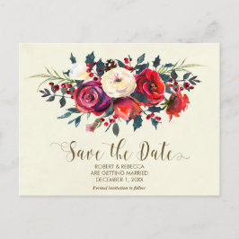 Winter bruiloft rode bessen Save the date briefkaa Aankondigingskaart