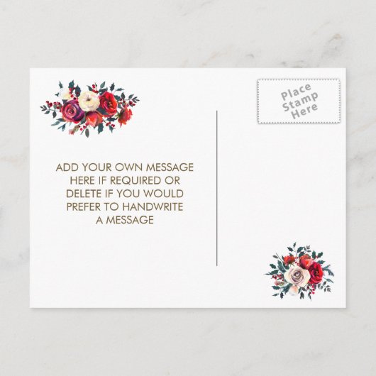 Winter bruiloft rode bessen Save the date briefkaa Aankondigingskaart (Achterkant)