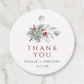 Winter Bruiloft Ronde Favor Tag Eucalyptus Pine Bedankjes Labels (Voorkant)