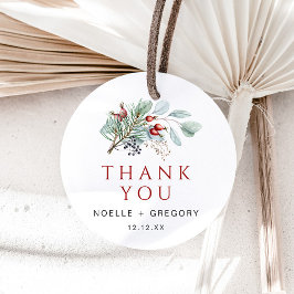 Winter Bruiloft Ronde Favor Tag Eucalyptus Pine Bedankjes Labels