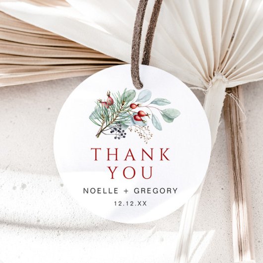 Winter Bruiloft Ronde Favor Tag Eucalyptus Pine Bedankjes Labels