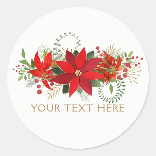 Winter Bruiloft Rood Wit Poinsettia Vakantie Favor Ronde Sticker (Voorkant)