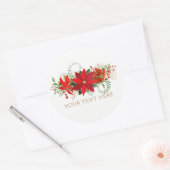 Winter Bruiloft Rood Wit Poinsettia Vakantie Favor Ronde Sticker (Envelop)