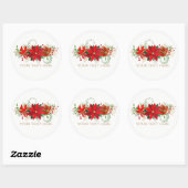 Winter Bruiloft Rood Wit Poinsettia Vakantie Favor Ronde Sticker (Vel)
