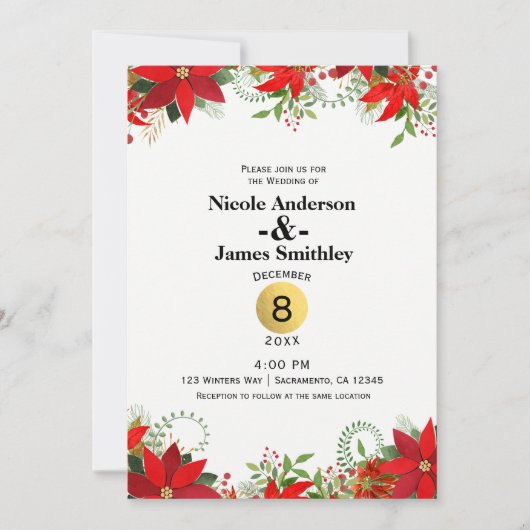 Winter Bruiloft Rood & Wit Poinsettia Vakantie Kaart (Voorkant)