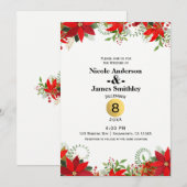 Winter Bruiloft Rood & Wit Poinsettia Vakantie Kaart (Voorkant / Achterkant)