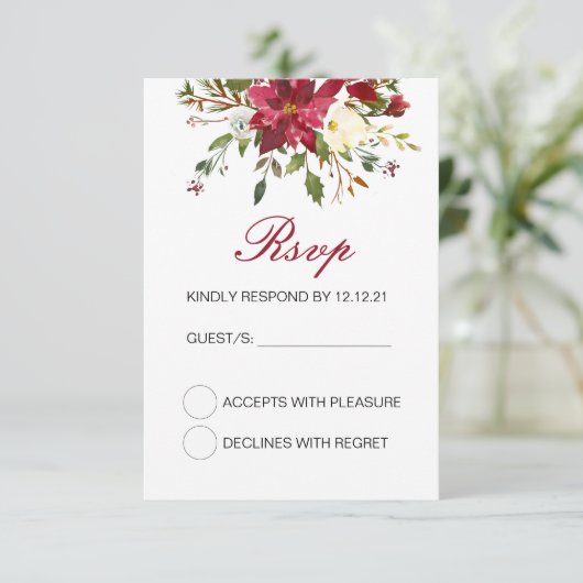 Winter Bruiloft RSVP Kaart, Aangepaste RSVP Kaart (Staand voorkant)