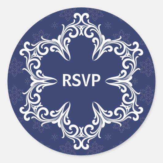 Winter bruiloft RSVP Sticker in Navy (Voorkant)