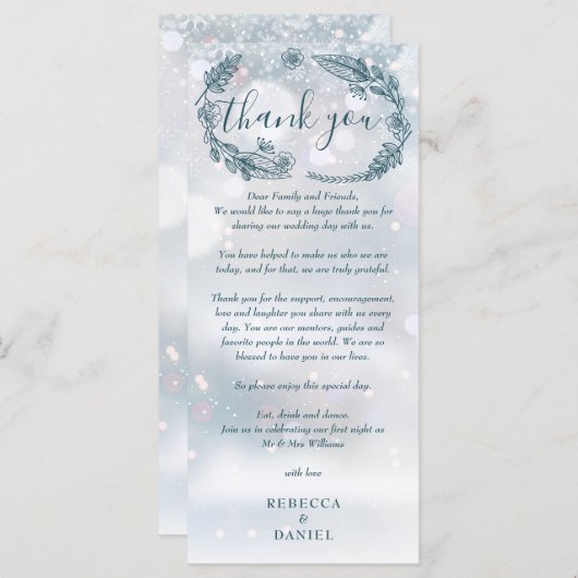 Winter bruiloft rustieke bloemen dank u plaats kaa menu (Voorkant / Achterkant)