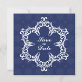 Winter Bruiloft Save the Date Aankondiging in Navy (Voorkant)