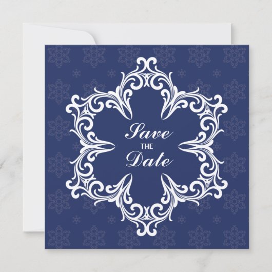 Winter bruiloft Save the Date aankondiging in Navy (Voorkant)