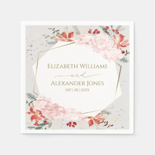 Winter bruiloft servetten vergulde Waterverf bloem (Voorkant)