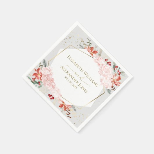 Winter bruiloft servetten vergulde Waterverf bloem (Hoek)