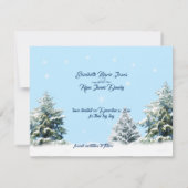 Winter Bruiloft Slingerlichten Besneeuwde Bomen Save The Date (Achterkant)
