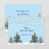 Winter Bruiloft Slingerlichten Besneeuwde Bomen Save The Date (Voorkant / Achterkant)