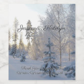 Winter bruiloft sneeuw bedekte dennenbomen wijn etiket (Enkel label)