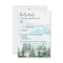 Winter bruiloft sneeuw dennenbomen RSVP kaart
