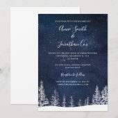 Winter bruiloft sneeuw sterren marine blauw wit br kaart (Voorkant / Achterkant)