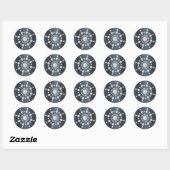 Winter Bruiloft Sneeuwvlok Blauw Damast Envelope S Ronde Sticker (Vel)