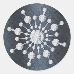 Winter Bruiloft Sneeuwvlok Blauw Damast Envelope S Ronde Sticker