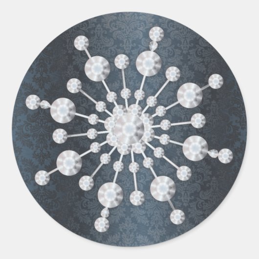 Winter Bruiloft Sneeuwvlok Blauw Damast Envelope S Ronde Sticker (Voorkant)