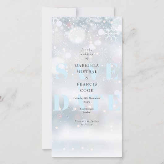 Winter Bruiloft Sneeuwvlokken Bewaar De Datum Save The Date (Voorkant)