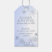 Winter bruiloft sneeuwvlokken blauw cadeaulabel (Voorkant)