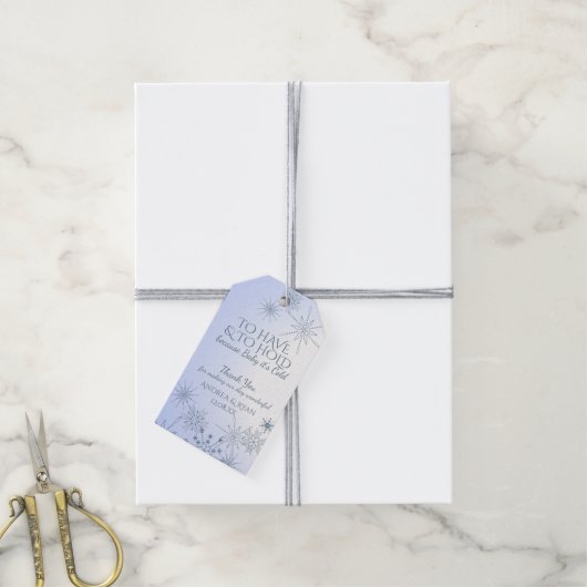 Winter bruiloft sneeuwvlokken blauw cadeaulabel (Met Touw)