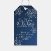 Winter bruiloft sneeuwvlokken blauw cadeaulabel (Voorkant)