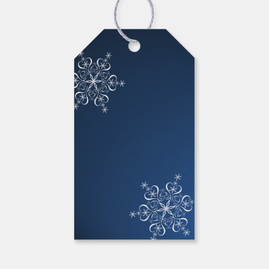 Winter bruiloft sneeuwvlokken blauw cadeaulabel (Achterkant)