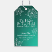 Winter bruiloft sneeuwvlokken groen cadeaulabel (Voorkant)