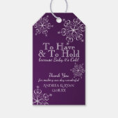 Winter bruiloft sneeuwvlokken Paarse Cadeaulabel (Voorkant)