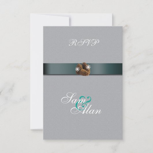 Winter Bruiloft Sneeuwvlokken Pinecones RSVP Kaartje (Voorkant)