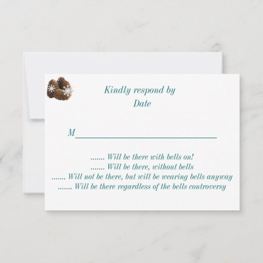 Winter Bruiloft Sneeuwvlokken Pinecones RSVP Kaartje (Achterkant)