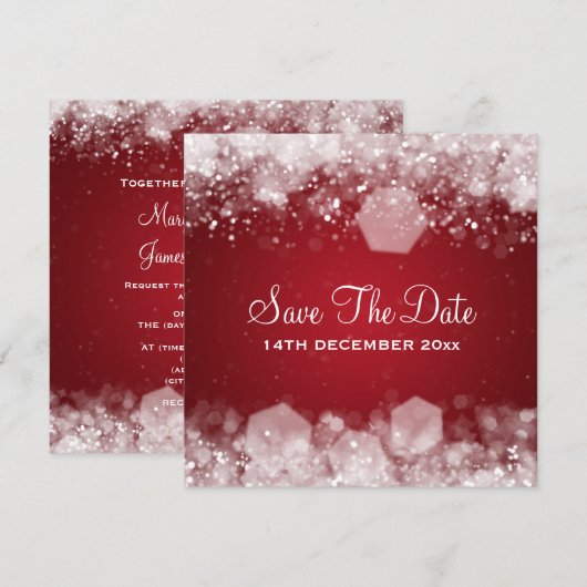 Winter bruiloft sprankelende nacht rood kaart (Voorkant / Achterkant)