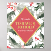 Winter bruiloft teken Waterverf Holly en bessen Poster (Voorkant)