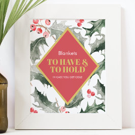 Winter bruiloft teken Waterverf Holly en bessen Poster