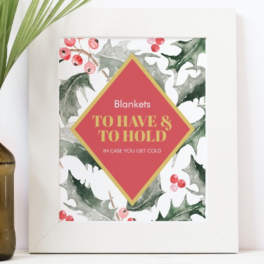 Winter bruiloft teken Waterverf Holly en bessen Poster