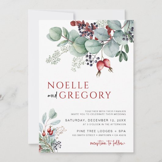 Winter bruiloft uitnodiging Eucalyptus Botanical (Voorkant)