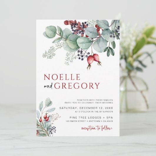 Winter bruiloft uitnodiging Eucalyptus Botanical (Staand voorkant)