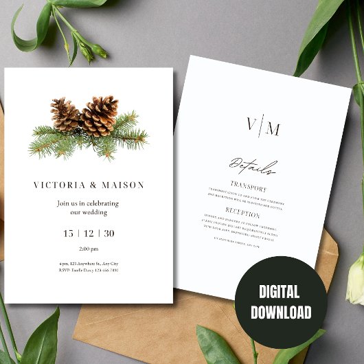 Winter bruiloft uitnodiging minimalistische kerst