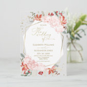 Winter bruiloft uitnodiging vergulde Waterverf Blo (Staand voorkant)