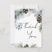 Winter bruiloft waterverf besneeuwde dennen bedankkaart (Voorkant)