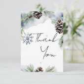 Winter bruiloft waterverf besneeuwde dennen bedankkaart (Staand voorkant)