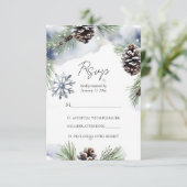 Winter bruiloft waterverf besneeuwde dennen sjablo bedankkaart (Staand voorkant)