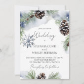 Winter bruiloft waterverf besneeuwde dennen sjablo save the date (Voorkant)