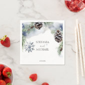 Winter bruiloft waterverf besneeuwde dennen sjablo servet (Insitu)